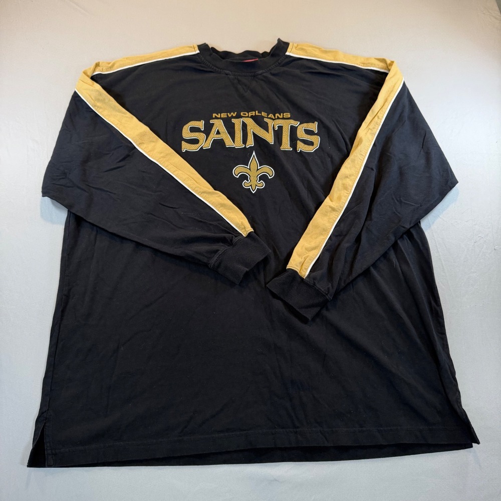 NFL New Orleans Saints Long Sleeve Vintage Shirt Mens 2XL Football Black Gold